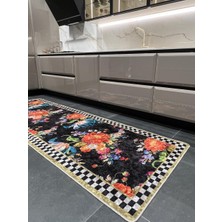 Brillant Damalı Draxler Model Çiçekli Lateks Kaymaz Taban Mutfak Halısı