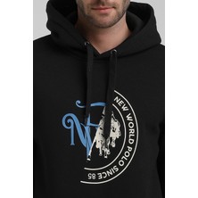 New World Polo Kapüşonlu Siyah Slim Fit Sweatshirt 22FWM64030