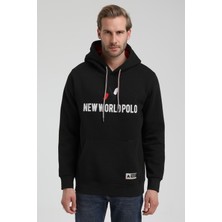 New World Polo Kapüşonlu Siyah Slim Fit Sweatshirt 22FWM64032
