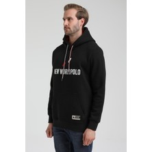 New World Polo Kapüşonlu Siyah Slim Fit Sweatshirt 22FWM64032