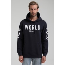 New World Polo Kapüşonlu Lacivert Slim Fit Sweatshirt 22FWM64035