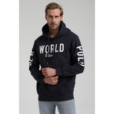 New World Polo Kapüşonlu Lacivert Slim Fit Sweatshirt 22FWM64035