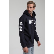 New World Polo Kapüşonlu Lacivert Slim Fit Sweatshirt 22FWM64035