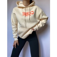 Moda Perisi Kadın Krem Oversize Baskılı Içi Pamuklu Sweatshirt