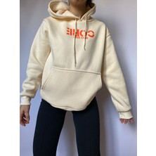 Moda Perisi Kadın Krem Oversize Baskılı Içi Pamuklu Sweatshirt