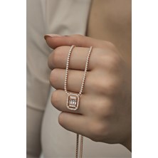 Nereze 925 Ayar Gümüş Rose Tektaş Su Yolu Kolye