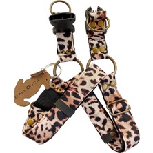 Balkonda Köpek göğüs tasması minik ırk leopar desen saten kumaş genişlik:2,5cm göğüs ölçüsü:30-50cm ayarlamalı dog harness GT4-8