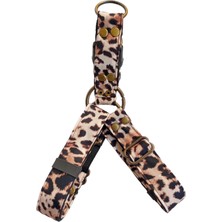 Balkonda Köpek göğüs tasması minik ırk leopar desen saten kumaş genişlik:2,5cm göğüs ölçüsü:30-50cm ayarlamalı dog harness GT4-8