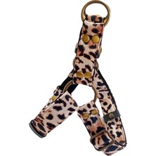 Balkonda Köpek göğüs tasması minik ırk leopar desen saten kumaş genişlik:2,5cm göğüs ölçüsü:30-50cm ayarlamalı dog harness GT4-8