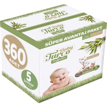 Baby Turco Bebek Bezi Doğadan Beden:5 (12-25 kg) Junior 360 Adet Süper Avantaj Paket