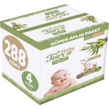 Baby Turco Bebek Bezi Doğadan Beden:4 (8-14 kg) Maxi 288 Adet Süper Aylık Paket