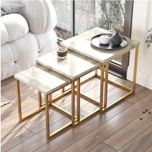 L'occi Concept Arnis 3'lü Gold Metal Zigon Sehpa Mermer Desen As7-Ge