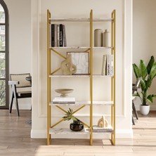 L'occi Concept Arnis Gold Metal Kitaplık 5 Raflı 2 Bölme 175 cm Mermer Desen As4-Ge