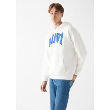 Mavi Erkek Mavi Logo Baskılı Kapüşonlu Beyaz Sweatshirt 067149-70057