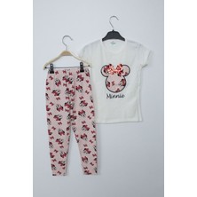 Minnie Mouse Kız Çocuk Beyaz Minnie Mouse Taytlı Ikili Takım