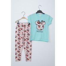 Minnie Mouse Kız Çocuk Su Yeşili Minnie Mouse Taytlı Ikili Takım