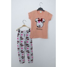 Minnie Mouse Kız Çocuk Somon Minnie Mouse Taytlı Ikili Takım