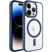 Case 4U Apple iPhone 14 Pro Max Kılıf Wireless Şarj Özellikli Krom Magsafe Silikon Kapak Lacivert