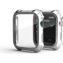 Case 4U Apple Watch 7 Tank Zırh Kasa ve Ekran Koruyucu Gard 10 45mm Gümüş