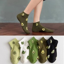 Worthy Socks 5 Çift Unisex 36-44 Beden Arası Uyumlu Orta Kalınlıkta Renkli Avakado Desenli Çorap Seti Socks Set Avakado Yarim Kolej