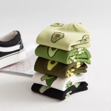 Worthy Socks 5 Çift Unisex 36-44 Beden Arası Uyumlu Orta Kalınlıkta Renkli Avakado Desenli Çorap Seti Socks Set Avakado Yarim Kolej