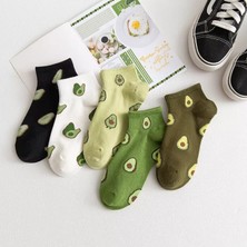 Worthy Socks 5 Çift Unisex 36-44 Beden Arası Uyumlu Orta Kalınlıkta Renkli Avakado Desenli Çorap Seti Socks Set Avakado Yarim Kolej