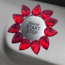 Oto Aksesuarcım Kristal Damla Taşlı Start Stop Düğme Halkası Kırmızı