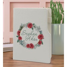 Bk Gift Kişiye Özel Çiçek Tasarımlı Beyaz Termo Deri Not Defteri 15X21CM-8