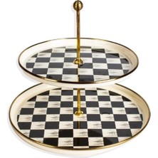 Sembol Damalı Desen Lüx Emaye Iki Katlı Kurabiyelik