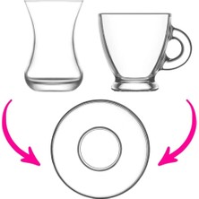 Lav Sohbet 18 Parça Set - Çay Bardağı Tabağı Kahve Fincanı Seti Takımı