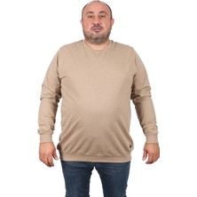 Starbattal Büyük Beden Sweatshirt Bisiklet Yaka Deri Arma 22703-BEJ