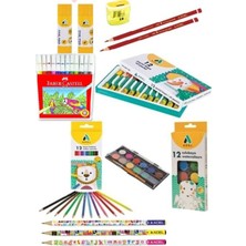 Adel 12'li Kuru Boya Adel 12'li Sulu Boya Adel 12'li Pastel Boya Faber CASTELL12'LI Keçeli Kalem 2 Adet Stik Yapıştırıcı Toplam 56 Parça