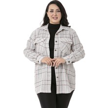 Disentis Modest Büyük Beden Kapaklı Cepli Manşetli Ekru Pembe Gömlek