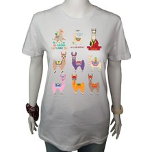 Mr.Thinker Kadın TShirt Beyaz 'lamalar' Baskılı 2xl