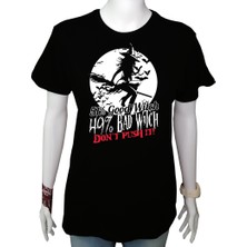 Mr.Thinker Kadın TShirt Siyah 'uçan Cadı' Baskılı L