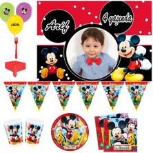 Hayaller Dükkanı Afiş Li Mickey Mouse Doğum Günü Süsleri, Fotoğraflı Parti Seti  8 Kişilik Parti Malzemeleri