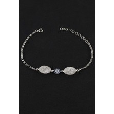 Parmas Design Oval Zirkon Detaylı Halat Zincir Kadın 925 Ayar Gümüş Bileklik