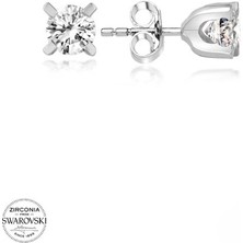 MONAROZA  Swarovski Zirconia Pırlanta Montür Tek Taş 925 Ayar Gümüş Küpe