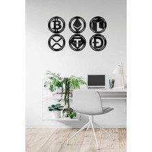 Ahwall Bitcoin, Ethereum, Neo, Ripple, Tether, Doge Kripto Seti Dekoratif Ahşap Tablo
