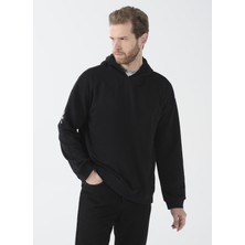 Black On Black Kapüşon Yaka Baskılı Siyah Erkek Sweatshirt E-Solı