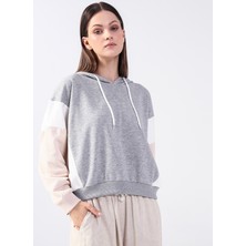 Fashion Friends Kapüşon Yaka Blok Gri Melanj Kadın Sweatshirt 22K0400K1
