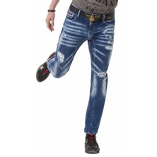Cipo & Baxx CD781 Yırtık Yamalı Mavi Erkek Jeans