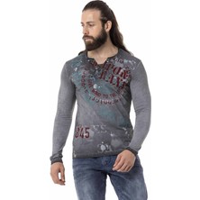 Cipo & Baxx CL512 V Yaka Gri Ince Sweatshirt