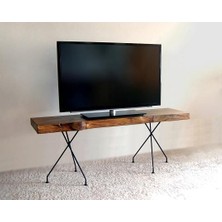 Entema Doğal Ağaç Masif Kütük Tv Sehpası 90CM (Metal Ayak )