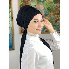 Butik Ambar Hürrem Taşlı Tek Biritli Atkılı Siyah Bone