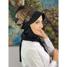 Butik Ambar Bakır Leopar Desenli Tokalı Şapka Şal