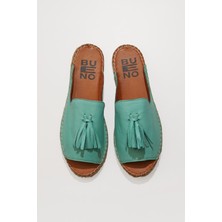 Bueno Shoes Yeşil Nil Deri Kadın Düz Terlik