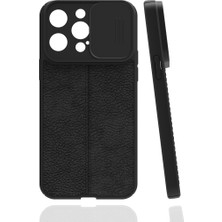 Fibaks Apple iPhone 14 Pro Max Kılıf Sürgülü Kamera Korumalı Deri Görünümlü Dikiş Desenli Leke Tutmaz Kapak