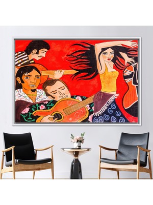 Kayra Export 1 Parça Beyaz Çerçeveli Kanvas Tablo, Müzisyenler ve Şarkıcı Resmi, Müzik Odası Duvar Süsü,
