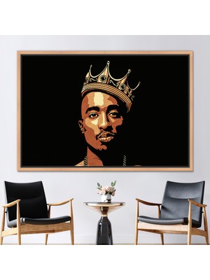 Kayra Export 1 Parça Naturel Çerçeveli Kanvas Tablo, Tupac Shakur, Şarkıcı Kanvas Baskı, Rapçi Duvar Dekoru,